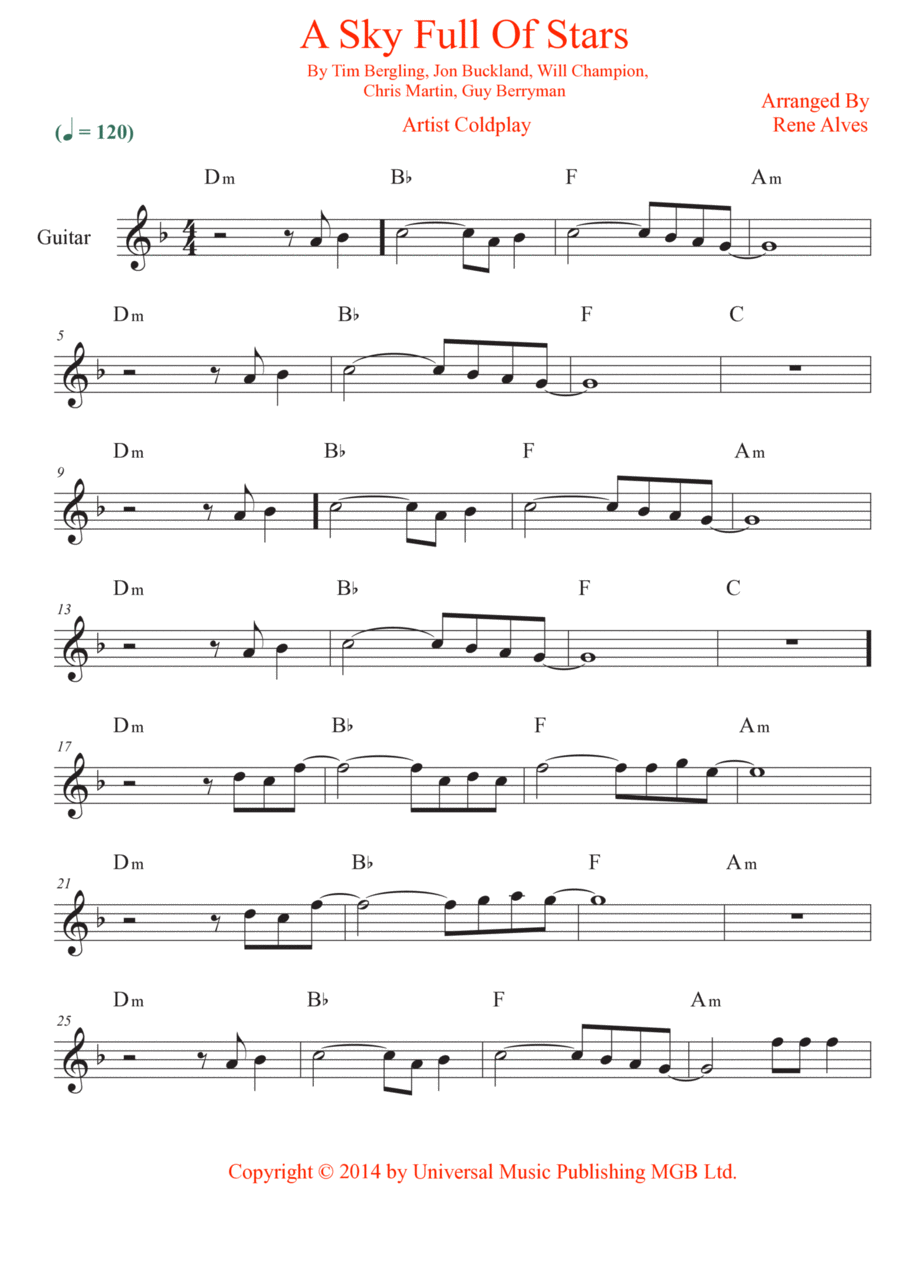 A Sky Full Of Stars Electric Guitar scores gallery preview page 1