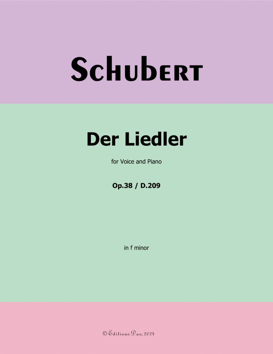 Der Liedler, by Schubert, Op.38(D.209), in f minor Voice scores gallery preview page 1