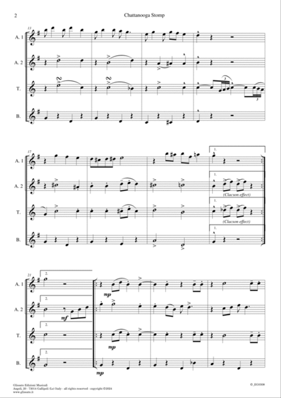Saxophone Quartet arrangement: Chattanooga Stomp (score & parts) Saxophone Quartet scores gallery preview page 6
