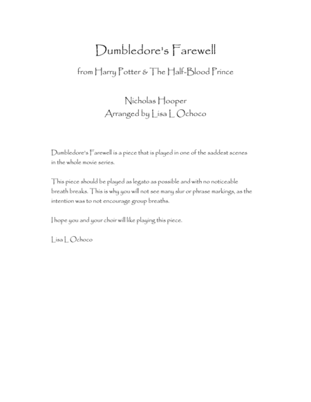 Dumbledore's Farewell from Harry Potter & The Half-Blood Prince for Clarinet Choir image number null