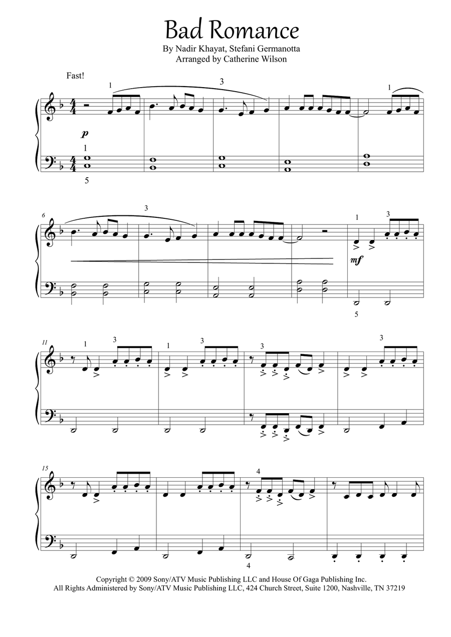 Bad Romance Piano Solo scores gallery preview page 2