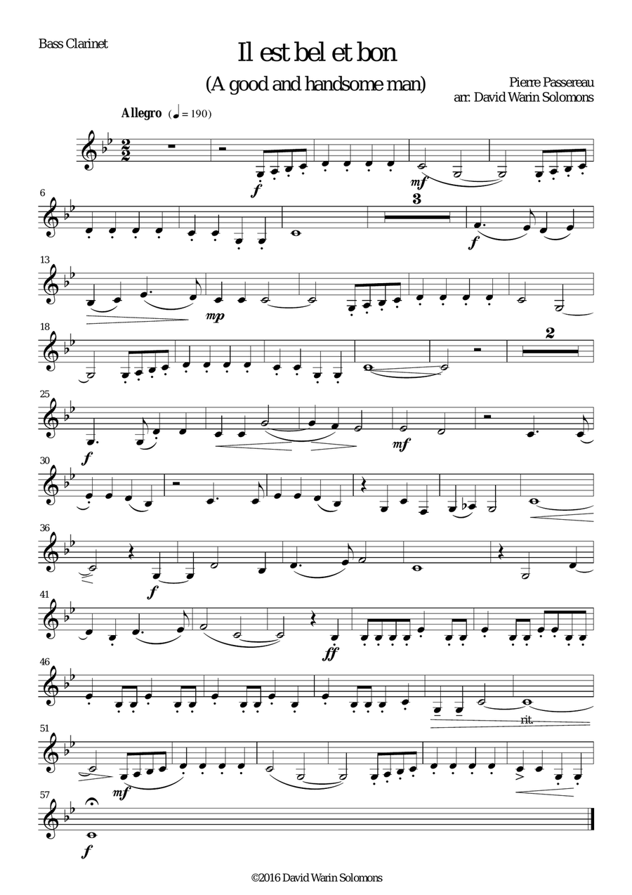 Il est bel et bon (He is good and handsome) for clarinet quartet (3 B flats and 1 Bass) Clarinet Quartet scores gallery preview page 3