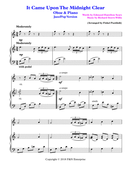 "It Came Upon The Midnight Clear"-Piano Background for Oboe and Piano image number null