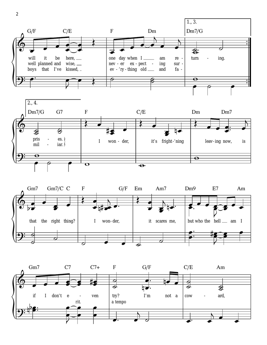 I Wonder (Departure) (from Mamma Mia! Here We Go Again) Easy Piano scores gallery preview page 2