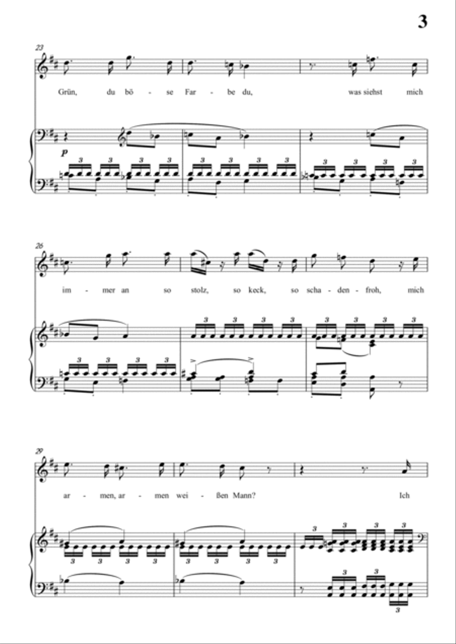 Schubert-Die böse Farbe,from 'Die Schöne Müllerin',Op.25 No.17 in D for Vocal and Piano Voice scores gallery preview page 4