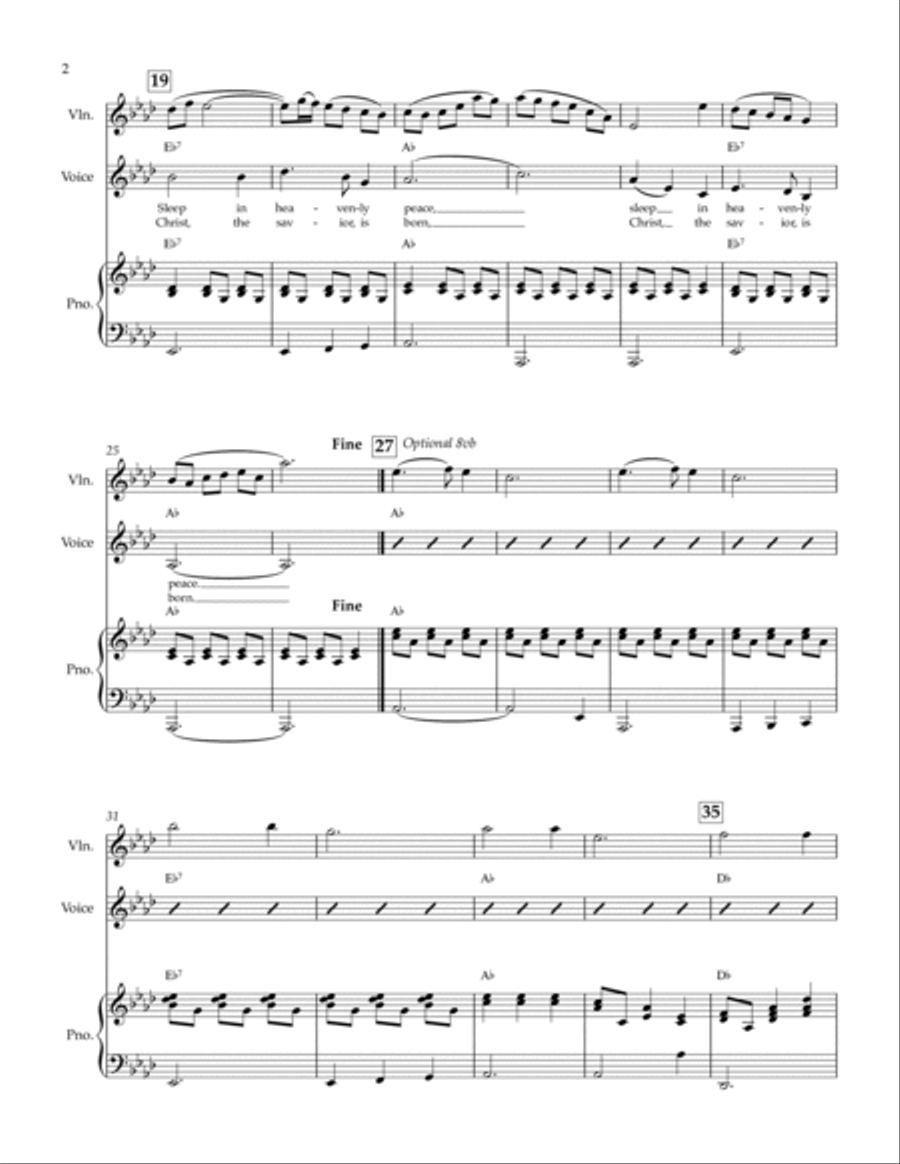 Silent Night for Vocal Solo with Violin and Piano Accompaniment (Christmas) Voice Solo scores gallery preview page 2