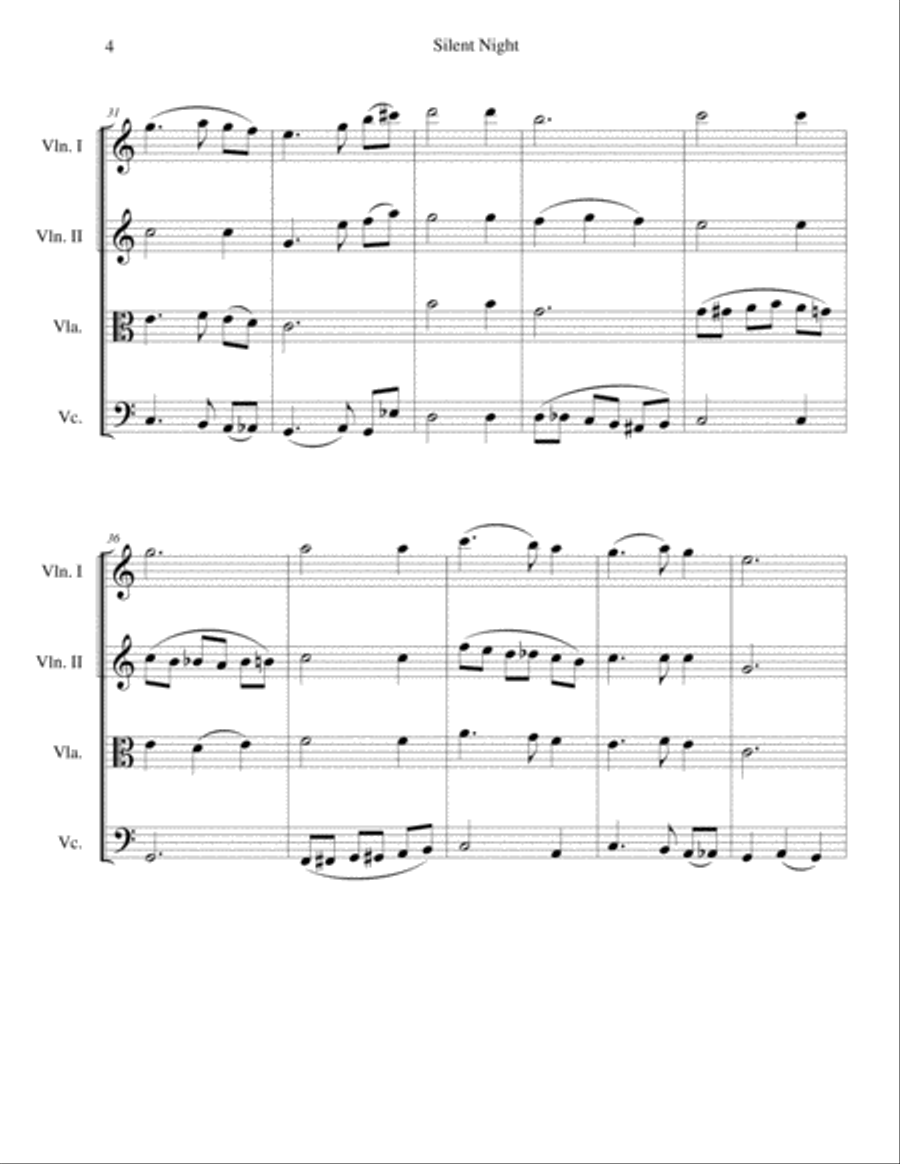 Silent Night - beautiful arrangement for string quartet String Quartet scores gallery preview page 4