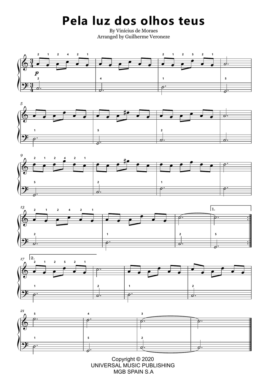 Pela Luz Dos Olhos Teus Pela Luz Dos Olhos Teus Easy Piano scores gallery preview page 1