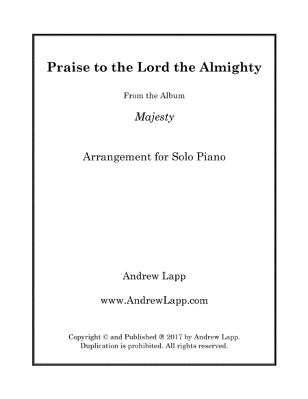 Praise to the Lord the Almighty - Solo Piano image number null