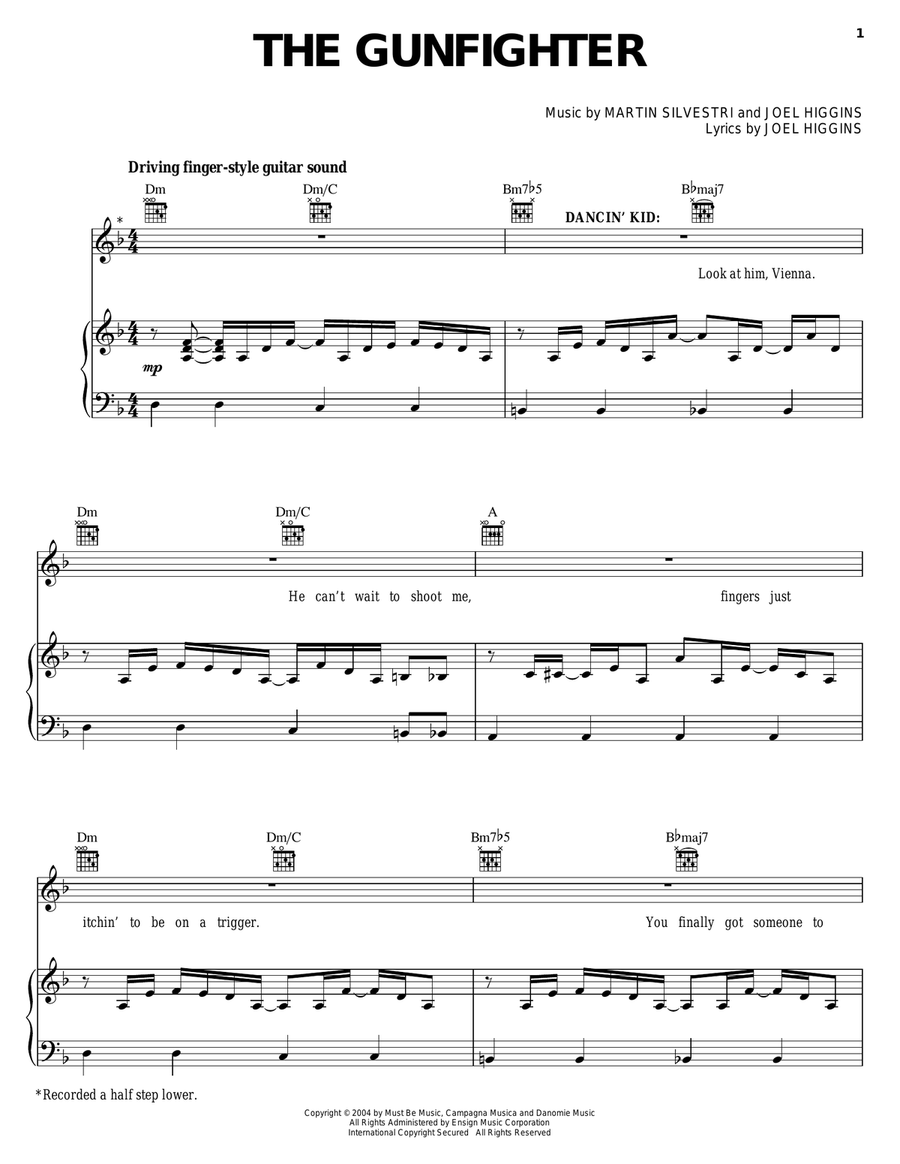 The Gunfighter Piano, Vocal, Guitar scores gallery preview page 1