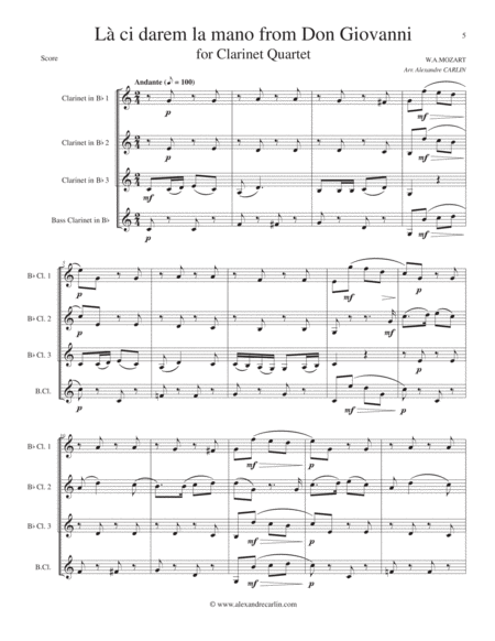 La Ci darem La Mano (from Don Giovanni) by Mozart - Arranged for Clarinet Quartet or Ensemble image number null