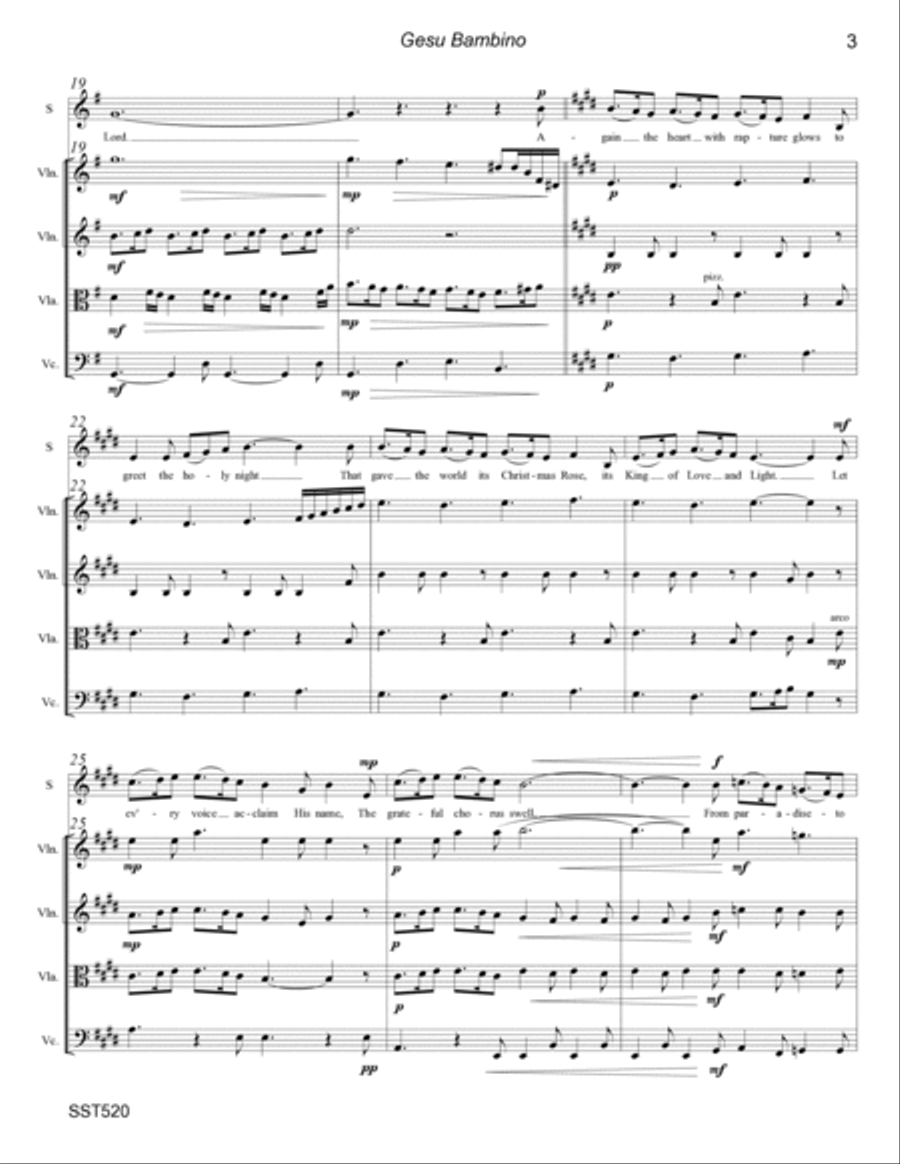 GESU BAMBINO - SOPRANO or TENOR SOLO with STRING QUARTET accompaniment String Quartet scores gallery preview page 3
