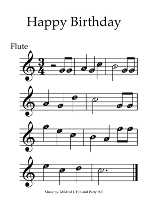 Book cover for Happy Birthday - Flute with note names