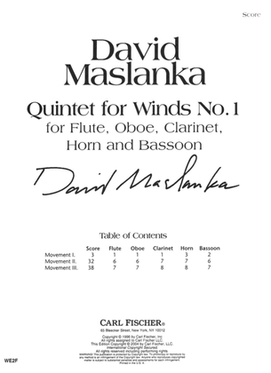 Book cover for Quintet for Winds No. 1