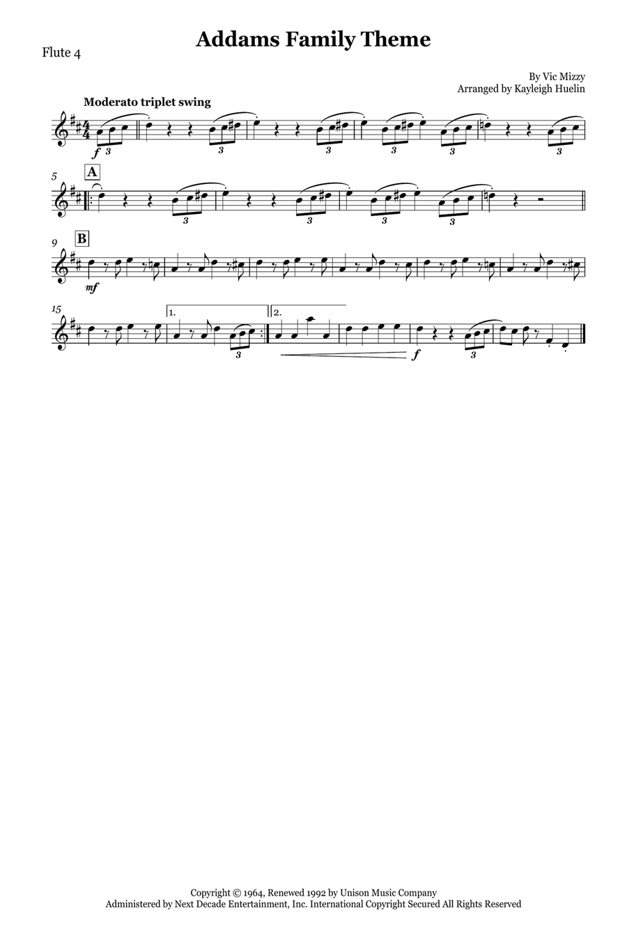 Addams Family Theme Flute Quartet scores gallery preview page 6