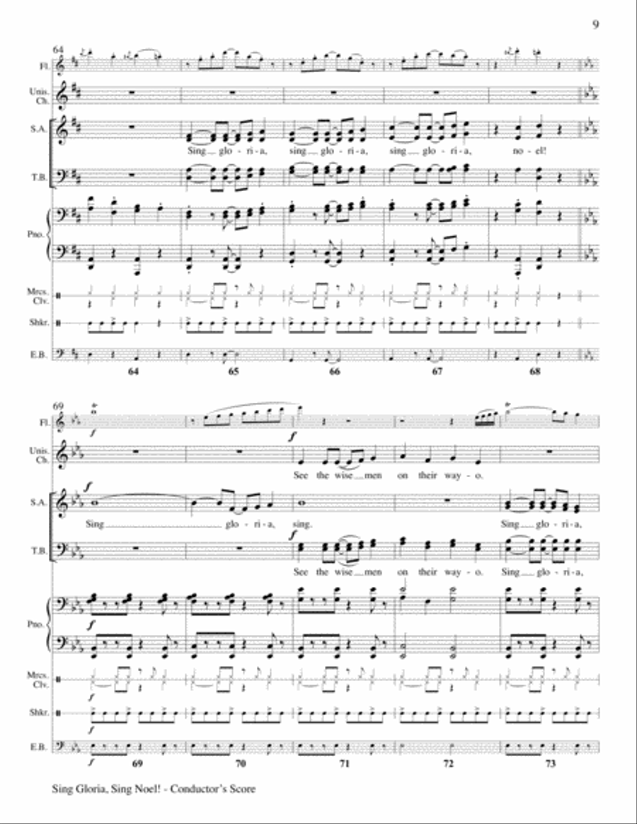 Sing Gloria, Sing Noel!-Raney-Conductor's Score, Flute, & Percussion-Digital Ver Unison Choir scores gallery preview page 9