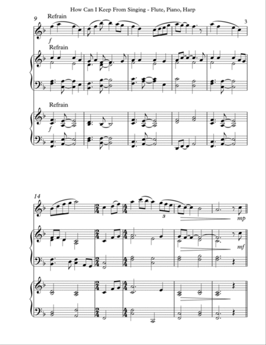 How Can I Keep From Singing, Trio for Flute, Piano & Harp Flute Solo scores gallery preview page 3