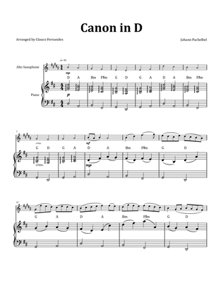 Canon by Pachelbel - Alto Saxophone & Piano and Chord Notation