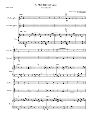 O Mio Babbino Caro (Puccini) for Alto Saxophone & Tenor Saxophone Duo and Piano Accompaniment with C