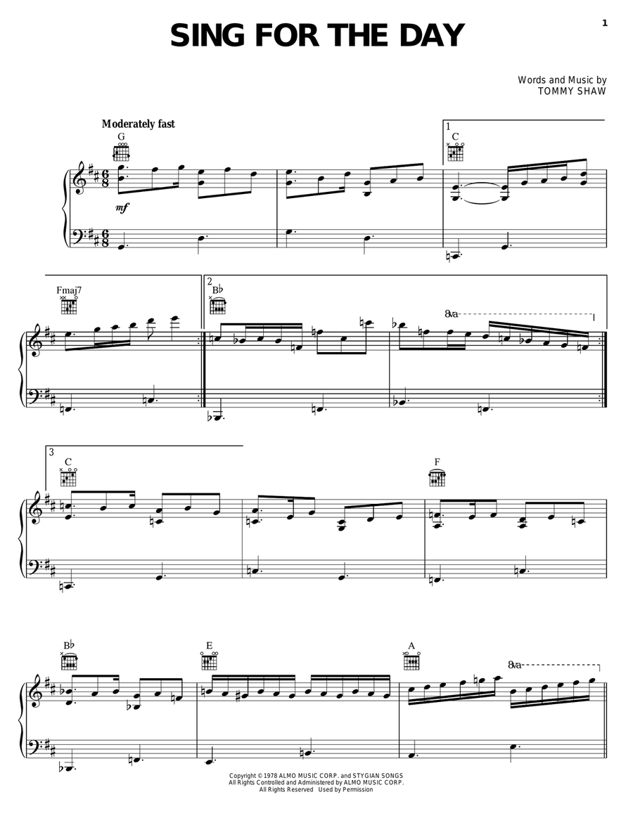 Sing For The Day Piano, Vocal, Guitar scores gallery preview page 1