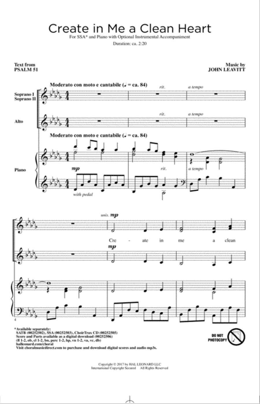 Create In Me A Clean Heart SSA scores gallery preview page 1
