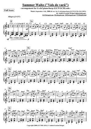Summer Waltz ("Vals de vară") - arr. for G-clef piano/harp (GCP/GCH) (from my Piano album vol. 2) -