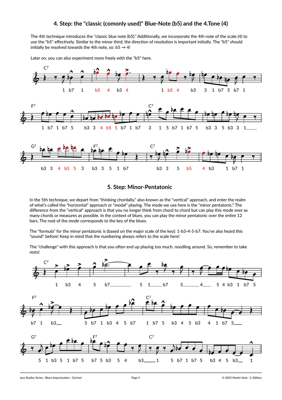 Blues in C - Clarinet · Improvisation Guide Clarinet Solo scores gallery preview page 5
