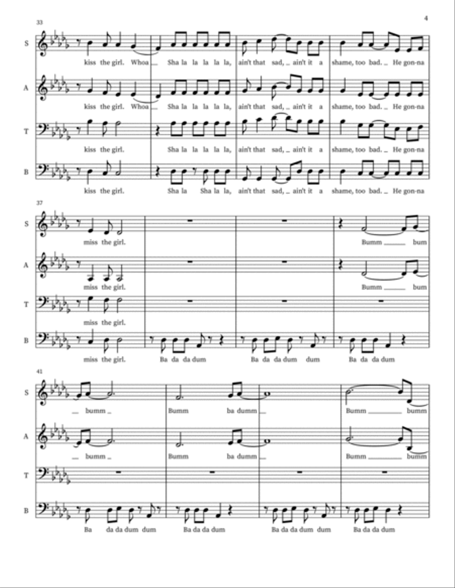 Kiss The Girl 4-Part scores gallery preview page 4