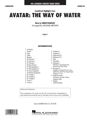 Book cover for Soundtrack Highlights from Avatar: The Way of Water (arr. Brown) - Conductor Score (Full Score)