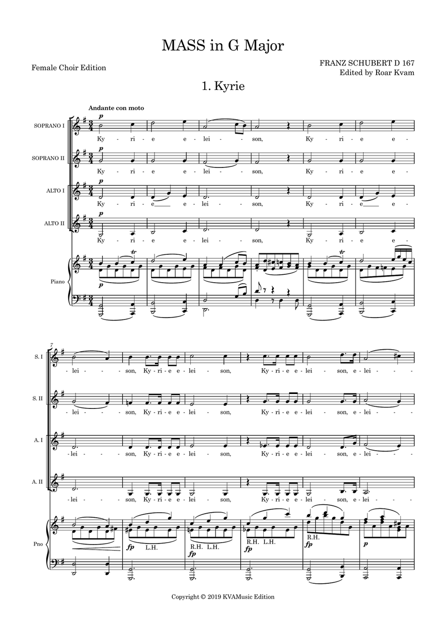 Schubert: Mass in G Major D-167 (Version for SSAA choir, SSA soli, strings and organ) Vocal Score SSAA scores gallery preview page 3
