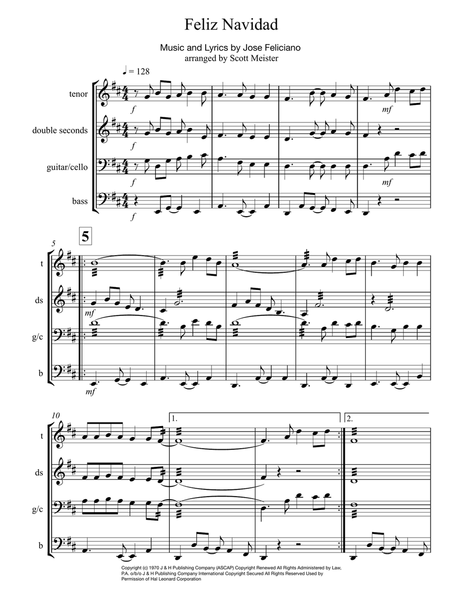 Feliz Navidad Percussion Ensemble scores gallery preview page 1