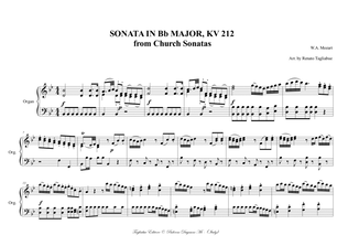 Mozart, SONATA IN Bb MAJOR, KV 212. From Church Sonatas. Arr. for solo Organ