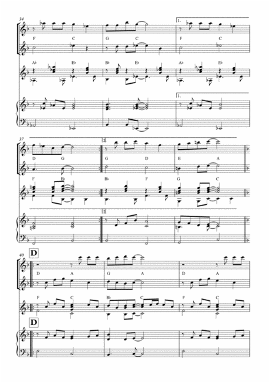 Melodious Instrumental Interlude 3'00 in F for 2 flutes, guitar and/or piano by Simon Peberdy Small Ensemble scores gallery preview page 5