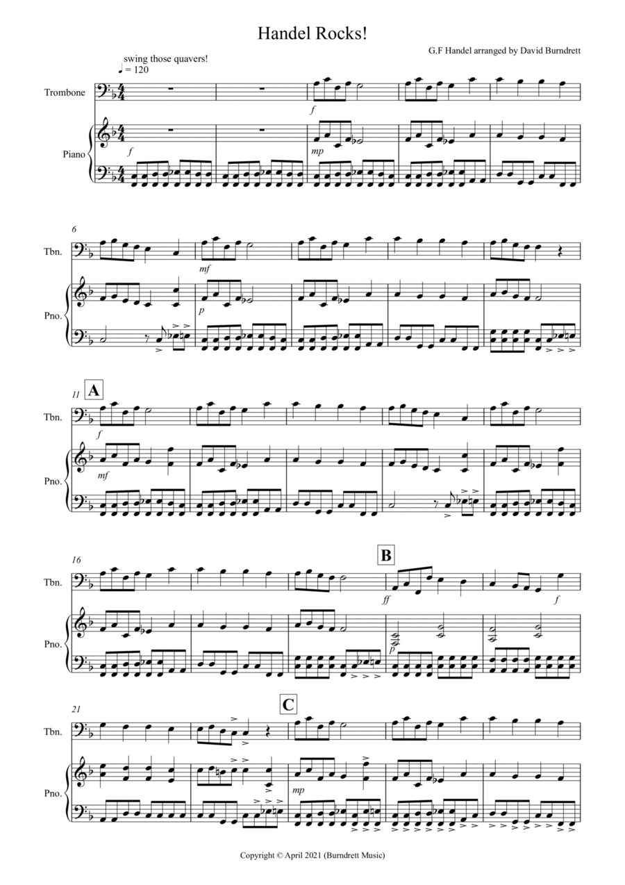 Handel Rocks! for Trombone and Piano Piano scores gallery preview page 1