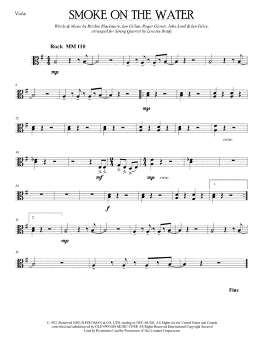 Smoke On The Water Smoke On The Water String Quartet scores gallery preview page 5