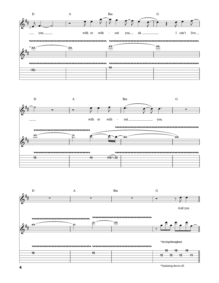 With Or Without You Acoustic Guitar scores gallery preview page 4