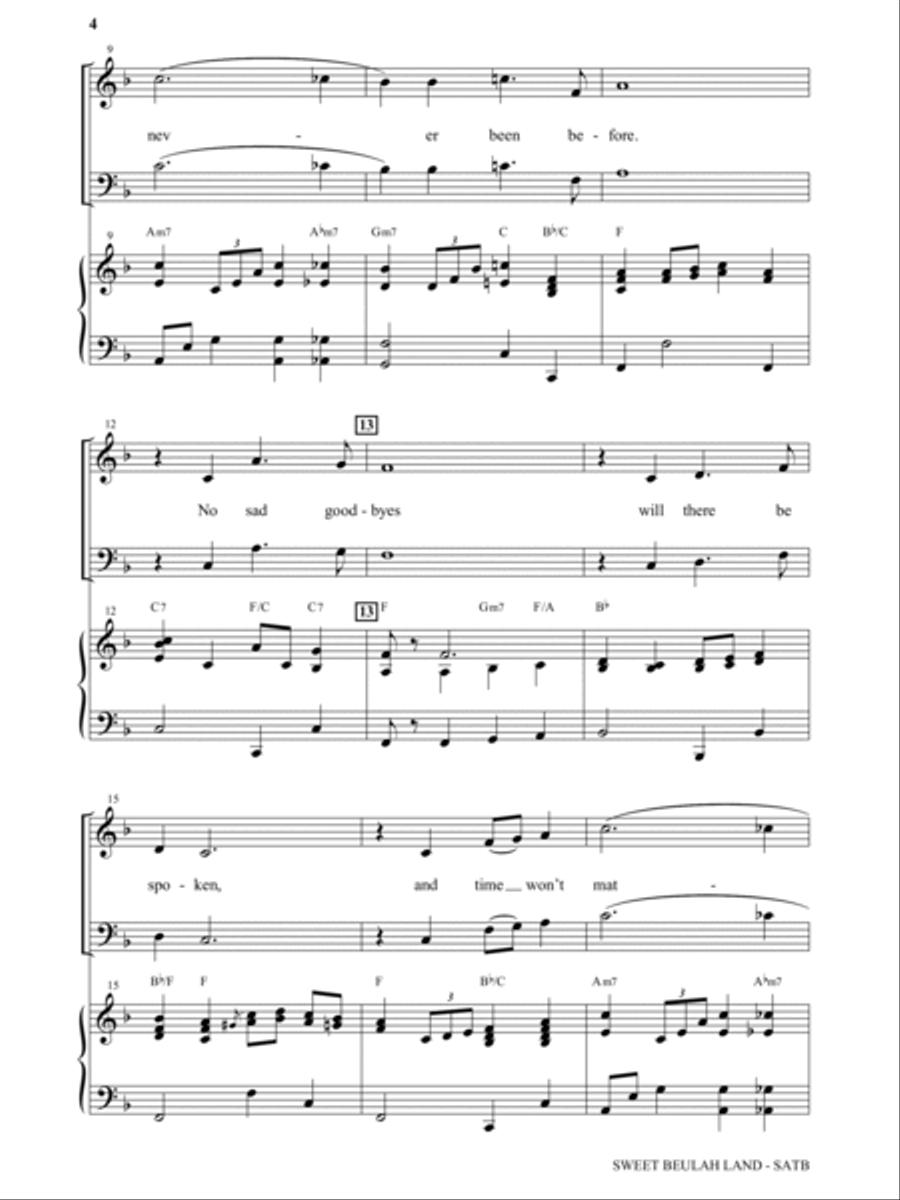 Sweet Beulah Land (arr. Stan Pethel) 4-Part scores gallery preview page 2