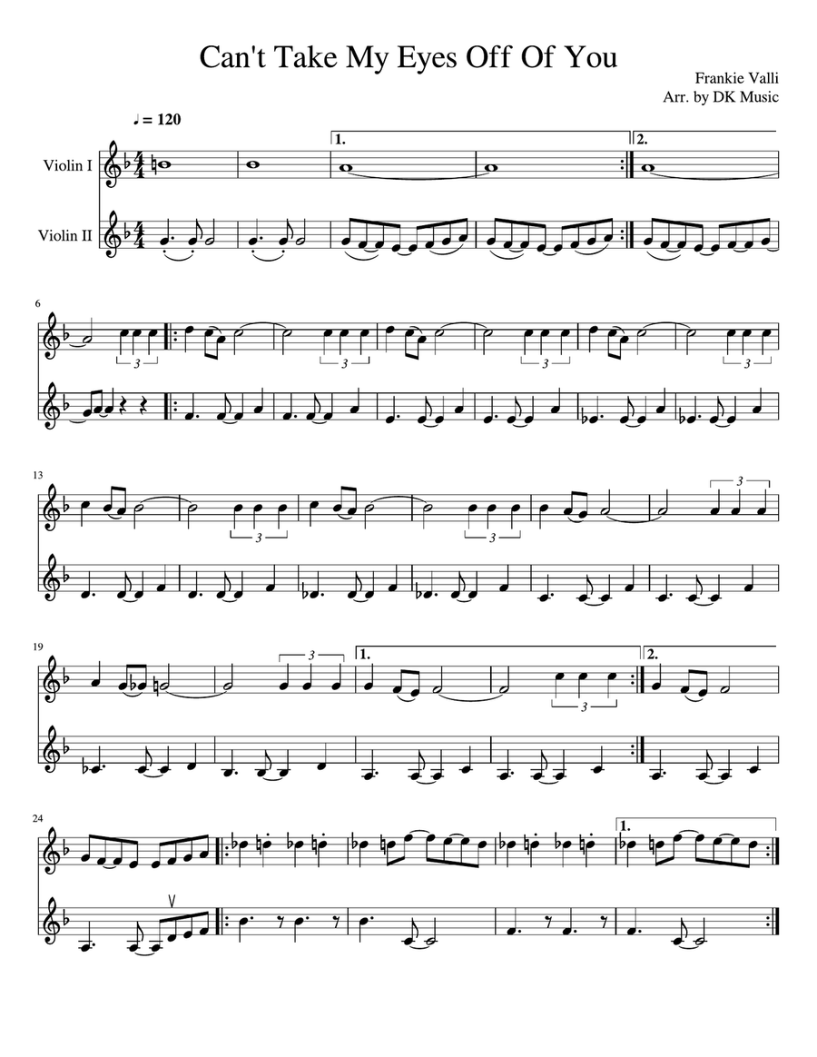 Can't Take My Eyes Off Of You String Duet scores gallery preview page 1