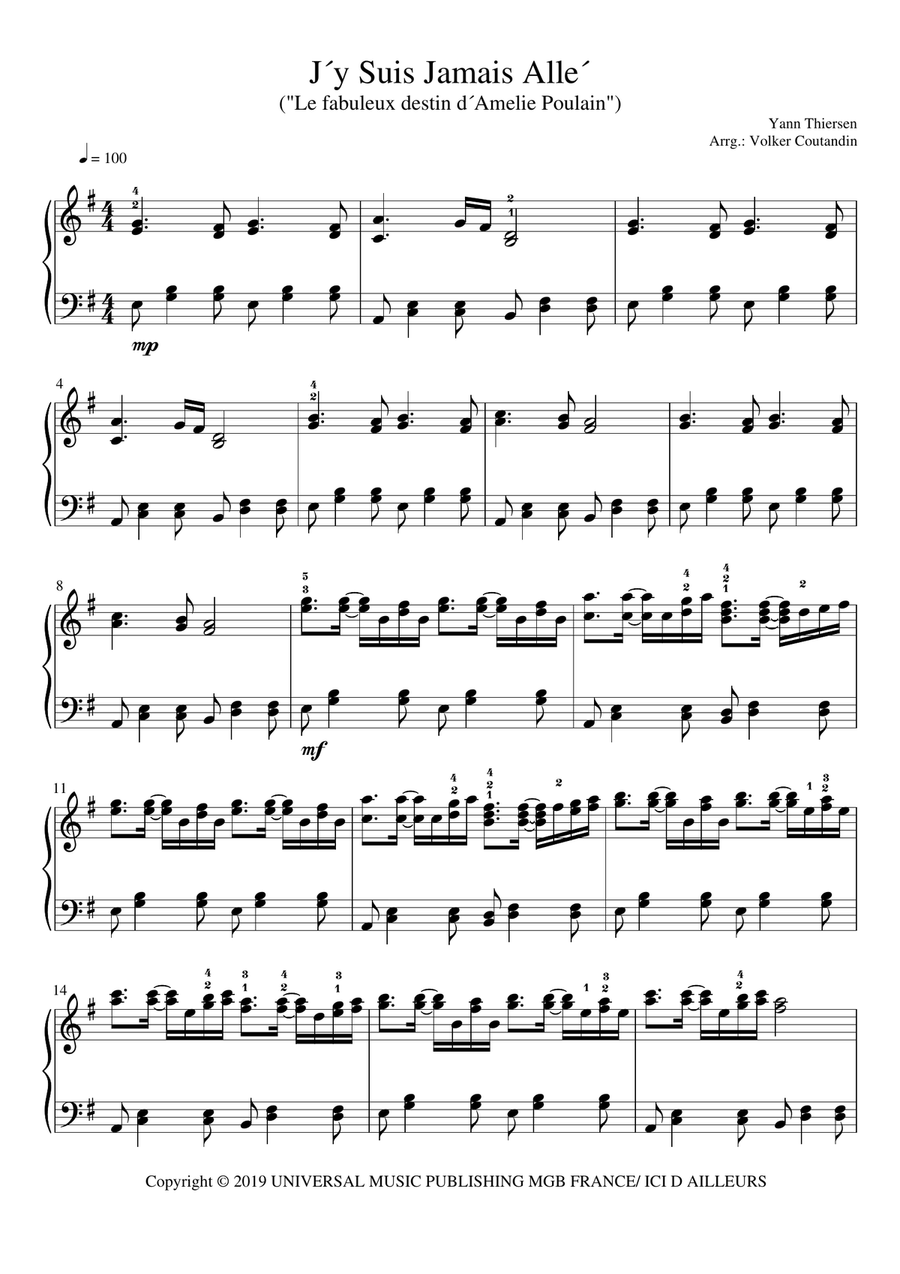 J Y Suis Jamais Alle Piano Solo scores gallery preview page 1