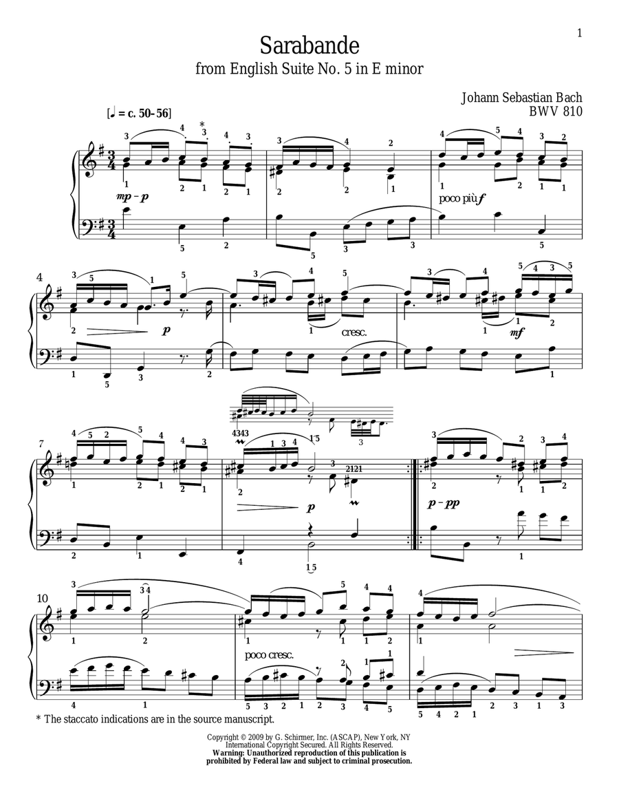 Sarabande, BWV 810 Piano Solo scores gallery preview page 1