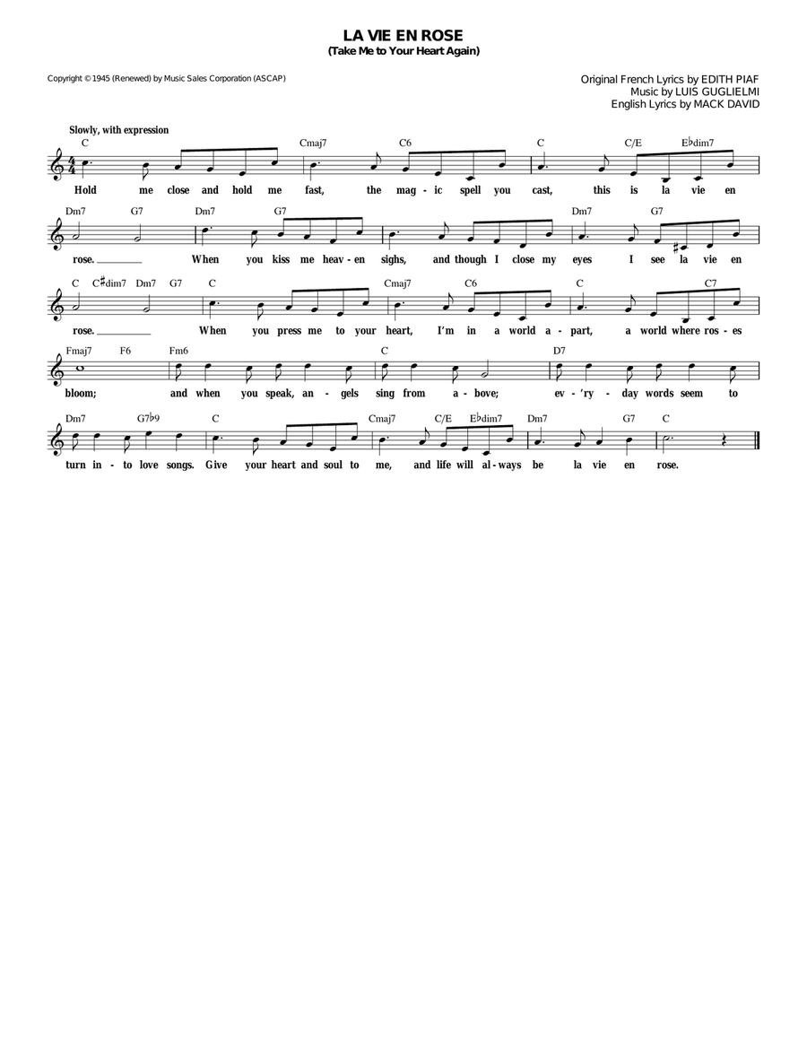 La Vie En Rose (Take Me To Your Heart Again) Guitar scores gallery preview page 1