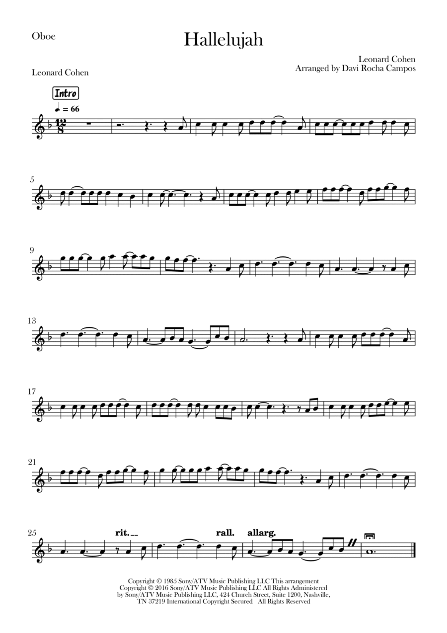 Hallelujah Oboe Solo scores gallery preview page 1