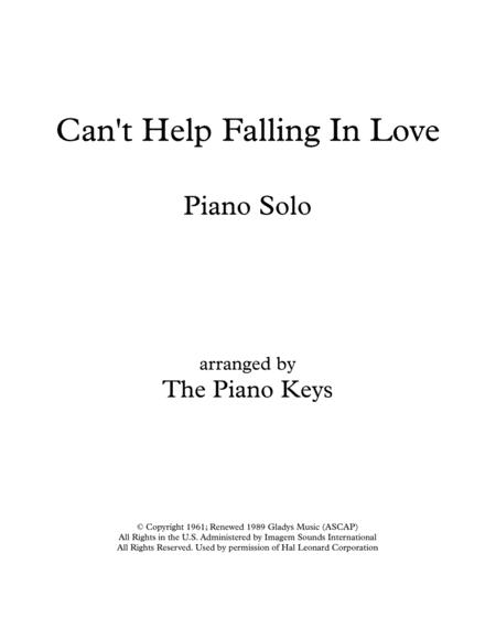 Can't Help Falling In Love Piano Solo