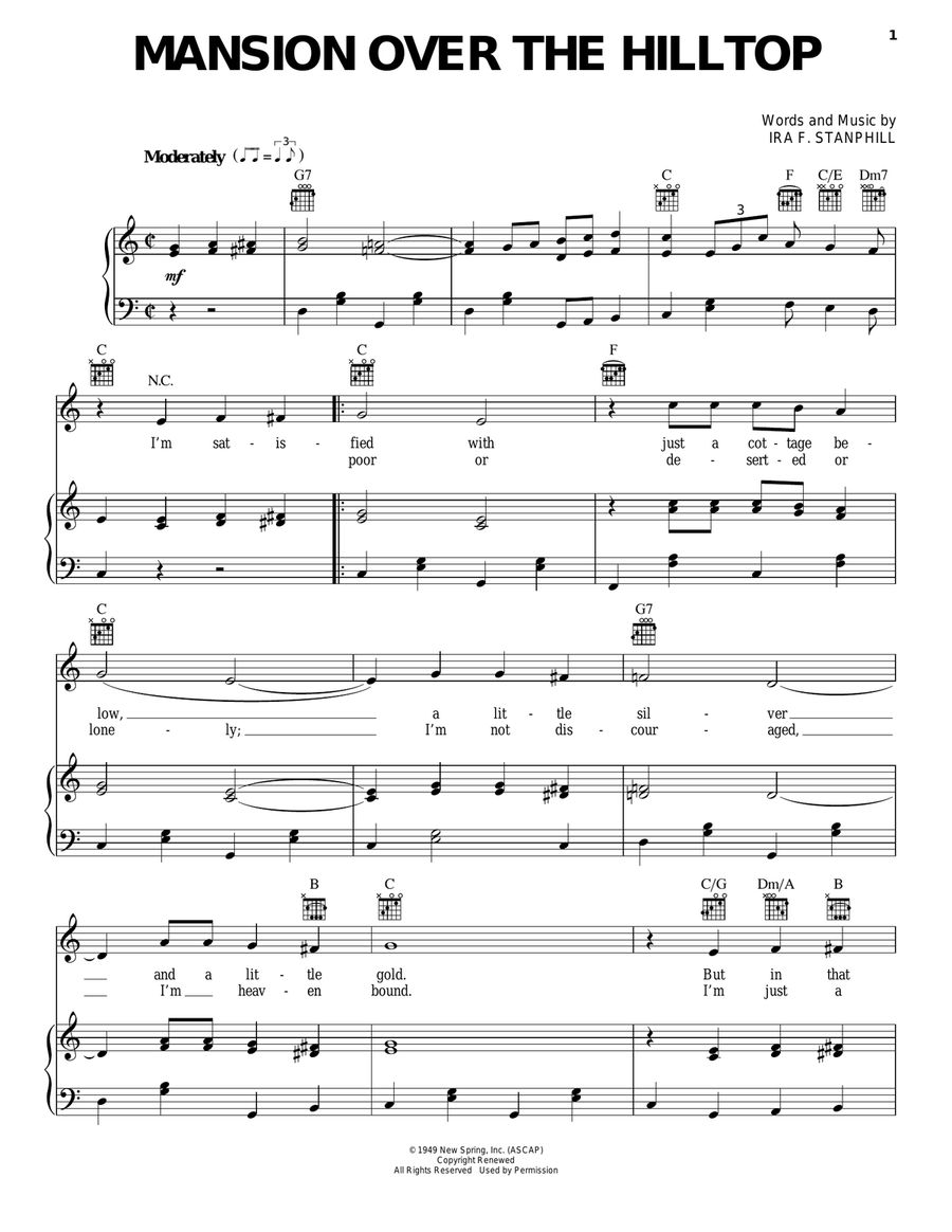 Mansion Over The Hilltop Mansion Over The Hilltop Piano, Vocal, Guitar scores gallery preview page 1