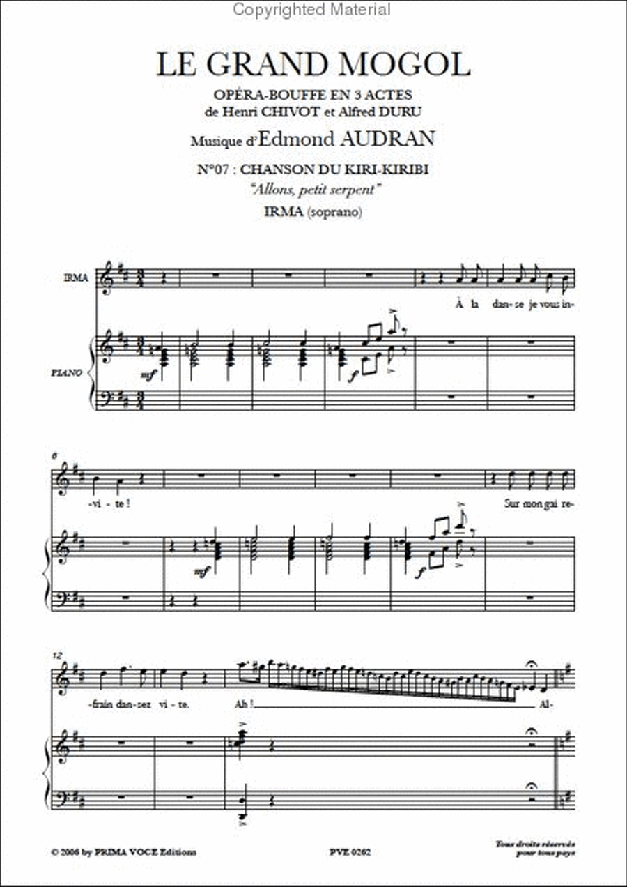 Allons, petit serpent from Le Grand Mogol Soprano Voice scores gallery preview page 2
