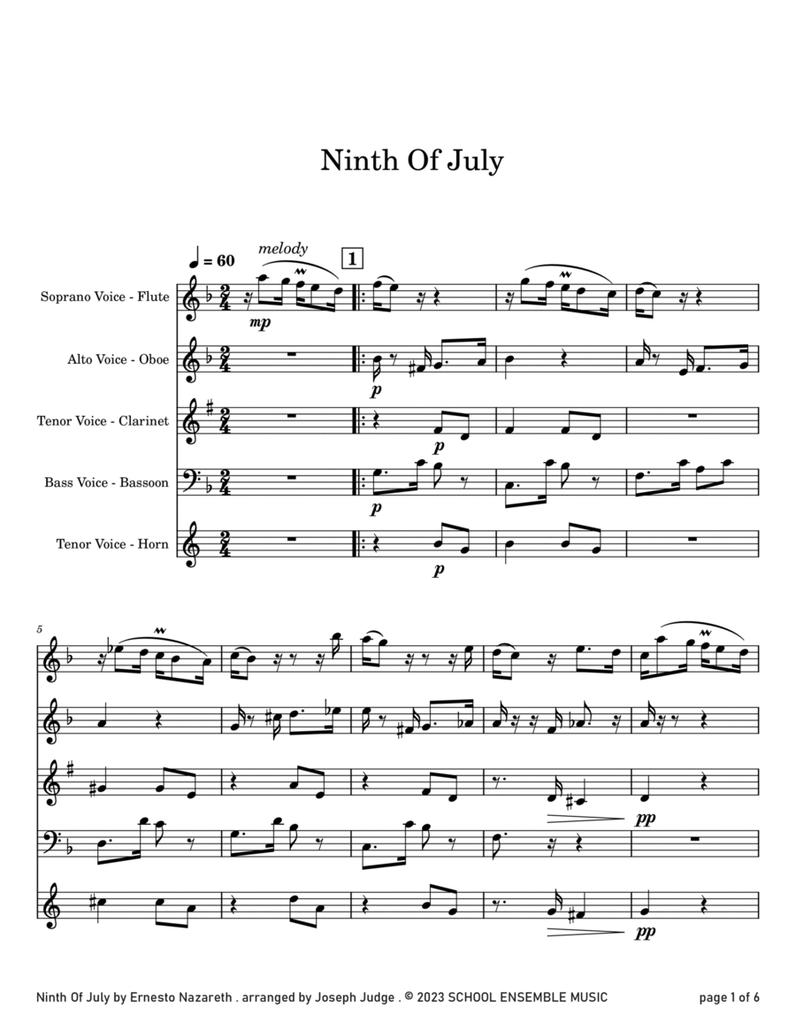 Ninth of July by Nazareth for Woodwind Quartet in Schools image number null