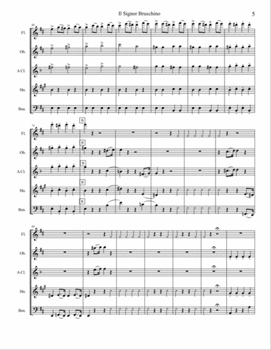 Il Signor Bruschino Overture Woodwind Quintet scores gallery preview page 5