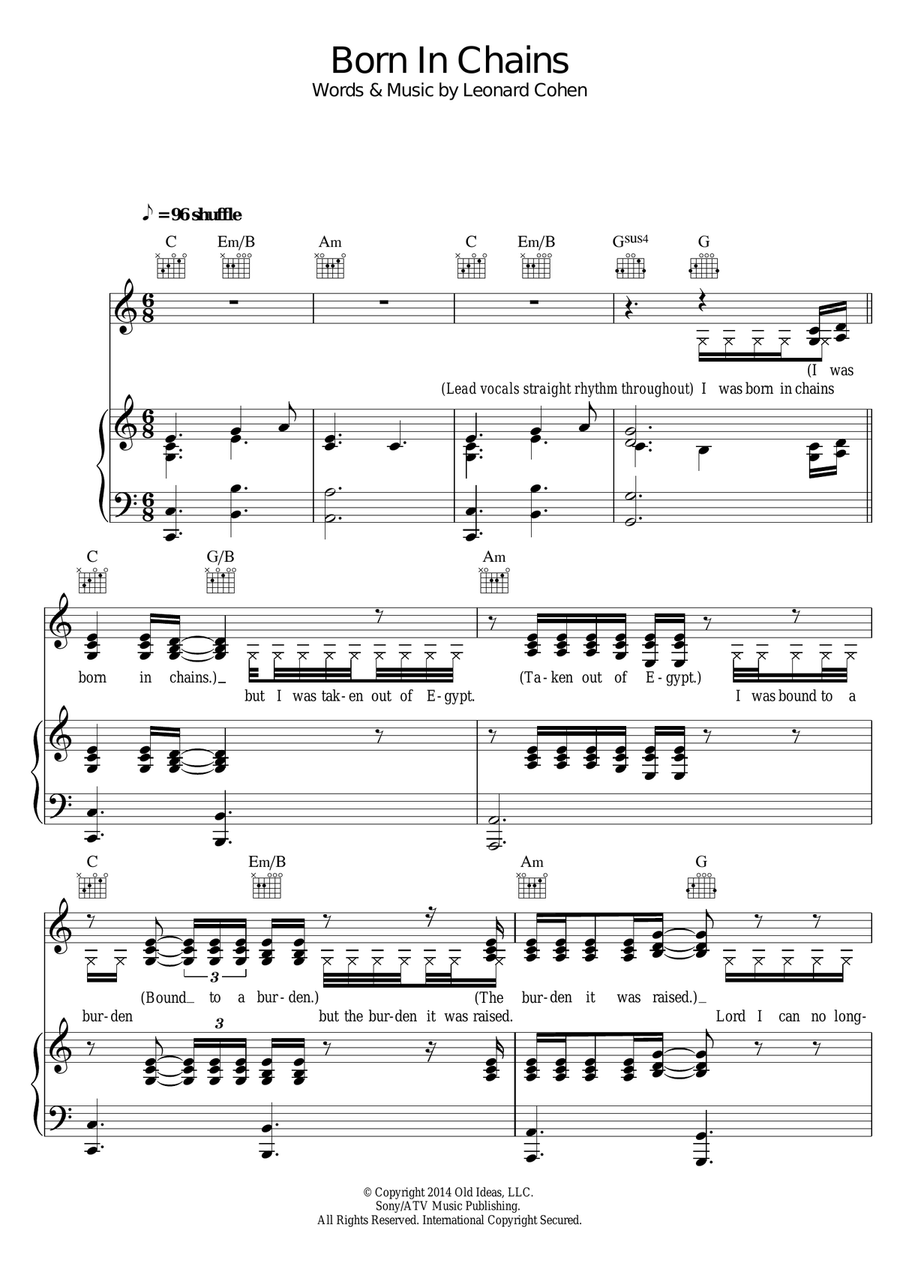 Born In Chains Born In Chains Piano, Vocal, Guitar scores gallery preview page 1