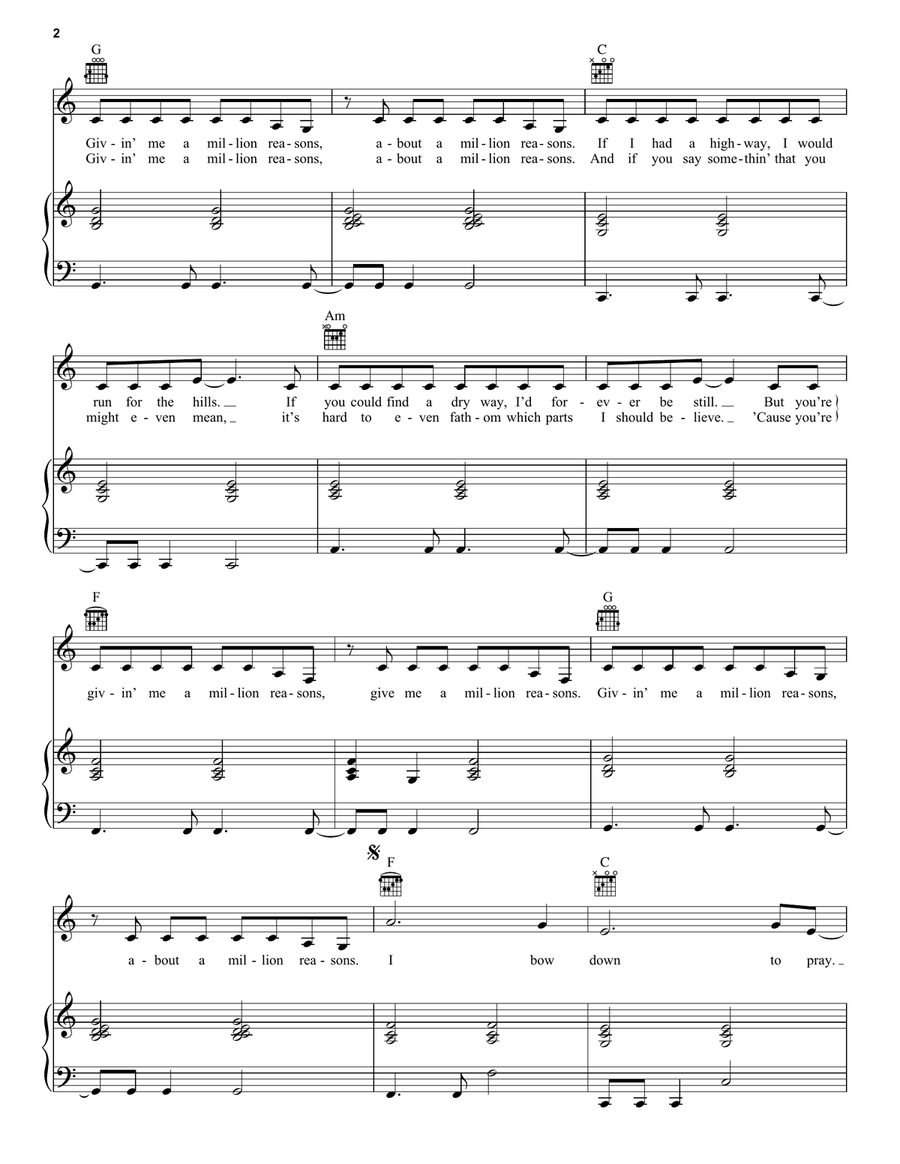 Million Reasons Piano, Vocal scores gallery preview page 2