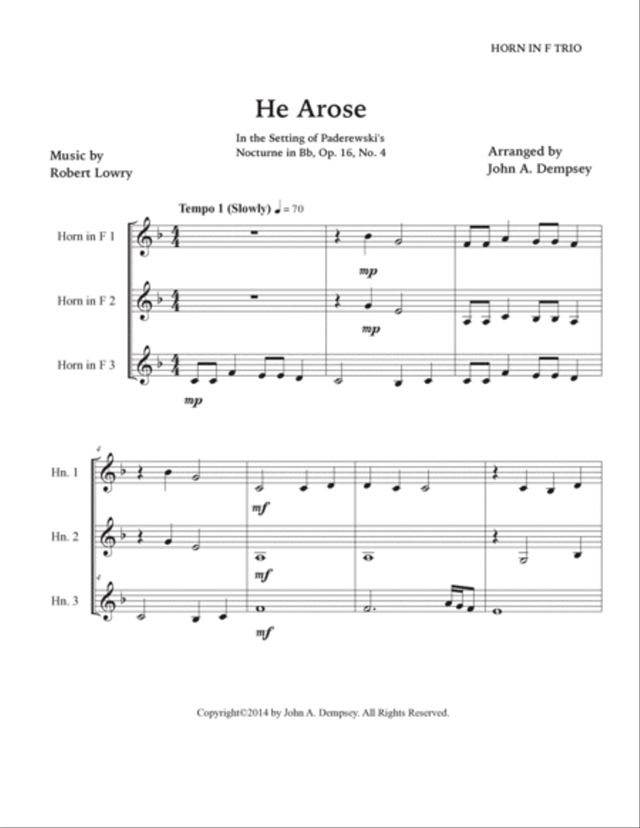 He Arose (Horn in F Trio) Woodwind Trio scores gallery preview page 5
